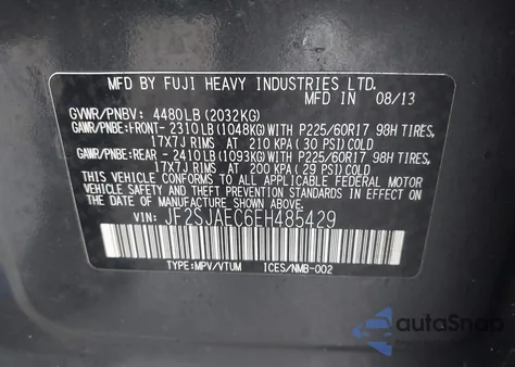 2014 Subaru Forester 2.5I Premium z USA, uszkodzony, nr VIN JF2SJAEC6EH485429